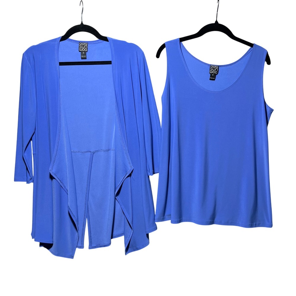 Clara Sunwoo Periwinkle Blue‎ 2 Piece Cardigan and Tank Set Medium Made in USA